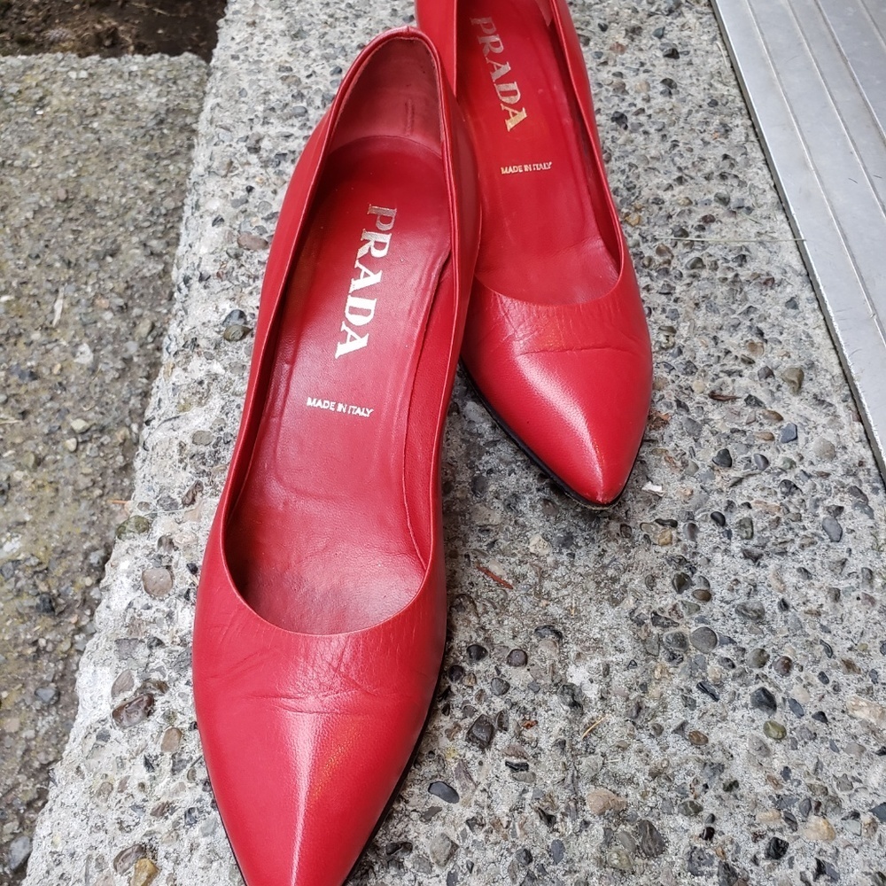 Red Pointed Toe Authentic Leather Prada Heels
